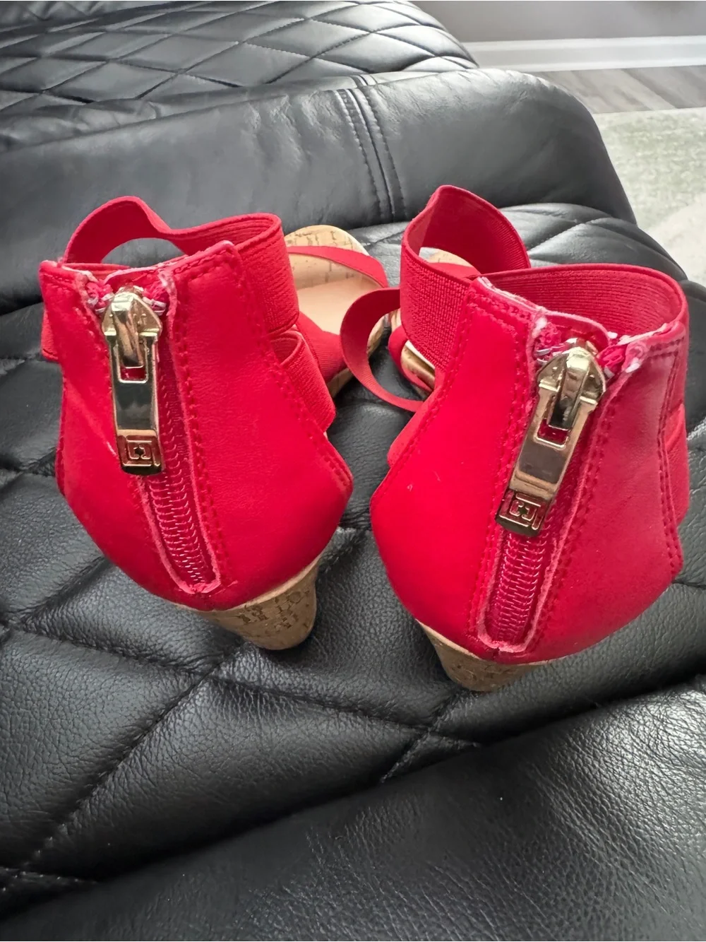 Liz Claiborne Red Strappy Cork-Style Wedge Sandals